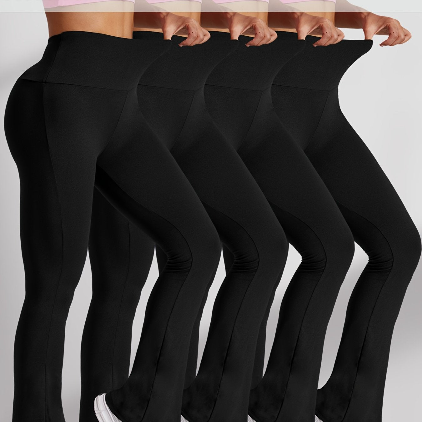 Plus Size Womens High Waist Flare Leggings Tummy Control Yoga Pants Pink Black Gray