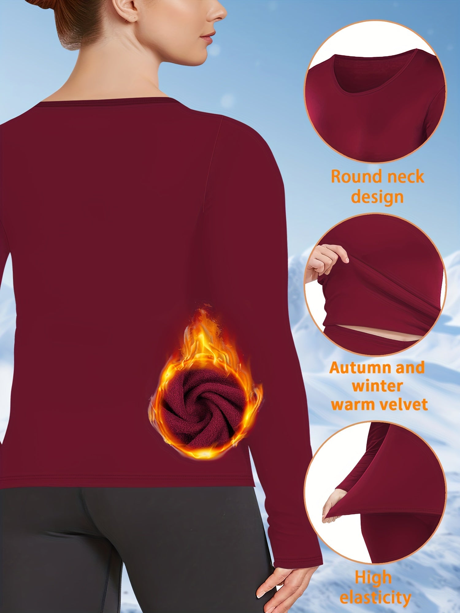 Plus Size Women Fleece Winter Warm Underwear Top Solid Color 3-Pack