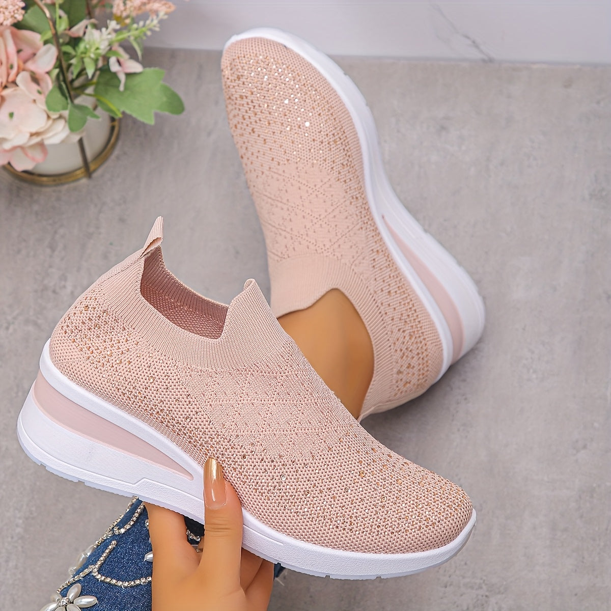 Women's Slip-On Sneakers Black with Platform Sole Cushioned Insole