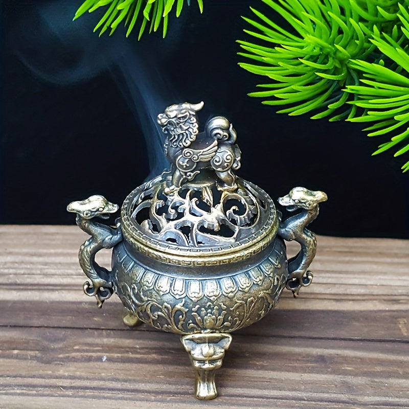 Metal Incense Burner with Lid and Three Legs for Home Decor and Holidays