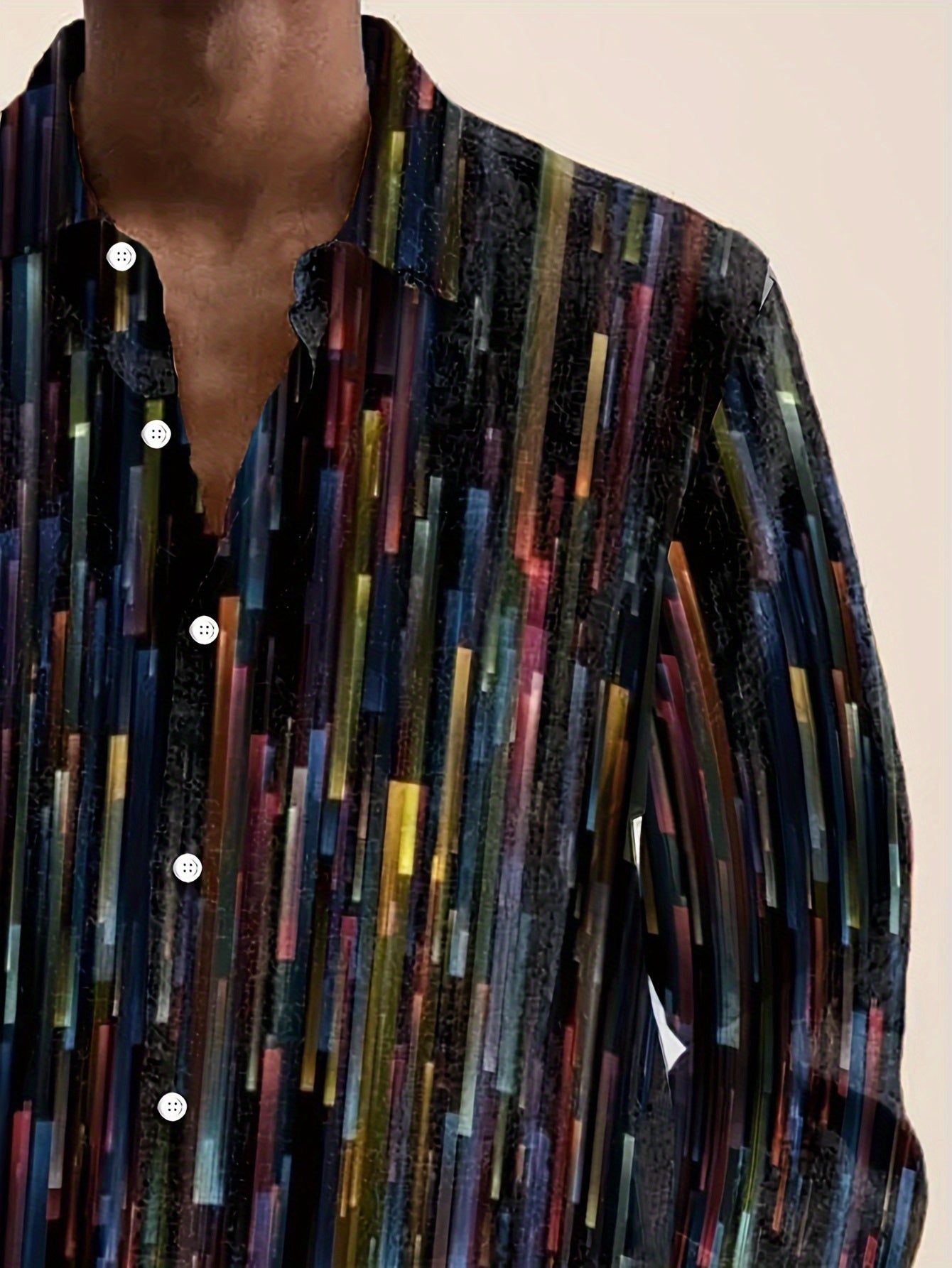 Vintage uslubidagi erkaklar uchun katta o'lchamdagi uzun qo'lqopli tugmachali ko'ylak, to'qilgan polyesterda, kamon rangli gradient bosma, oddiy kesim, kuz kolleksiyasi.