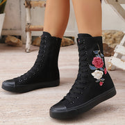 Women's Floral Embellished Mid-Calf Boots Leather Low Heel Casual All-Season