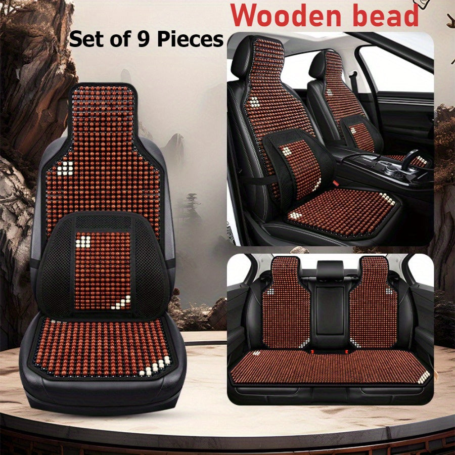 Ventilated Wooden Bead Car Seat Cushion Set for Sedan with Backrest and Support