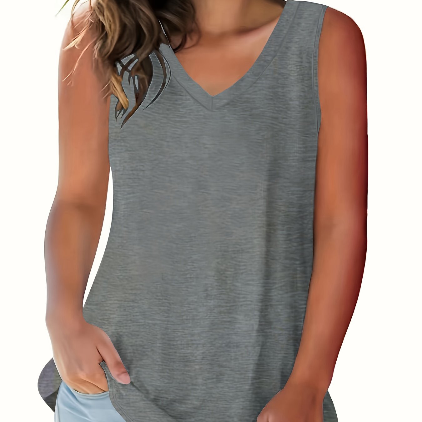 Women's V-Neck Sleeveless Tank Top Soft Stretch Semi-Sheer White Casual Formal Layering