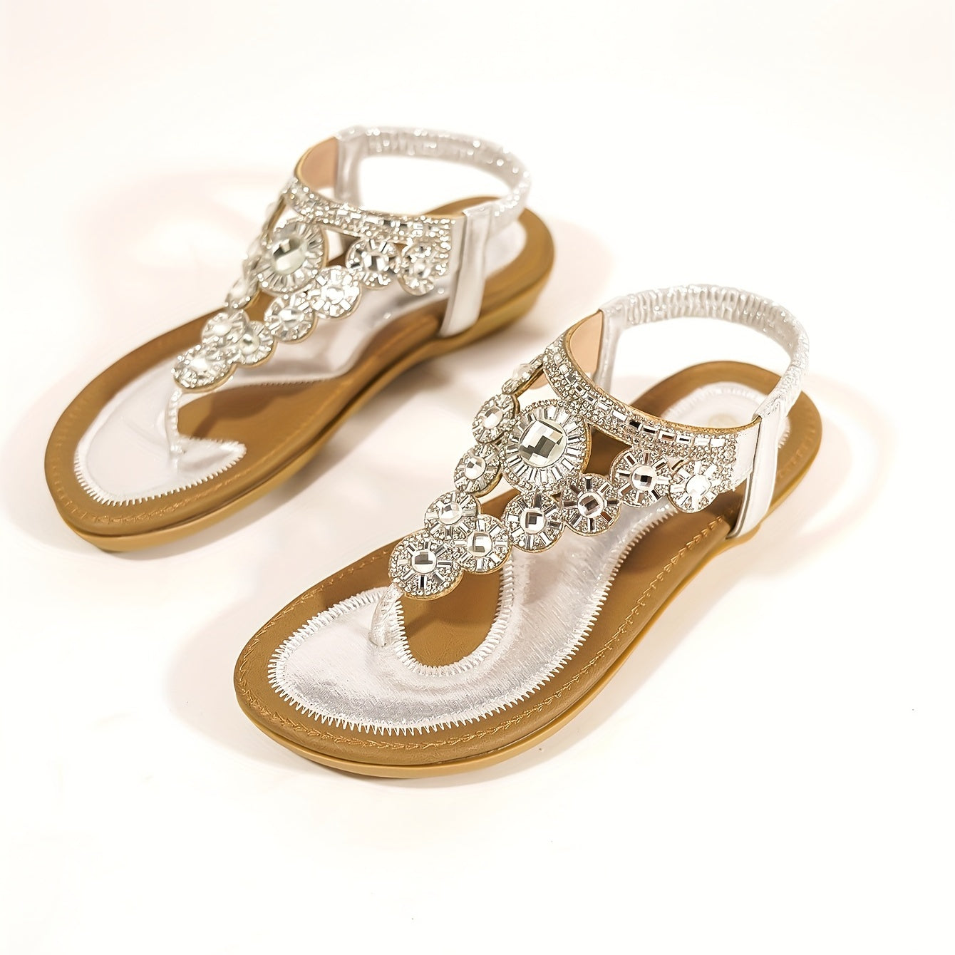 Sandalias planas de pedrería para mujer estilo boho sandalias abiertas con punta