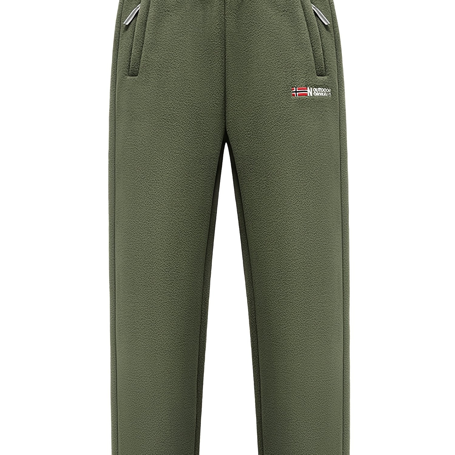 Tashqi sport va tasodifiy piyoda yurish uchun mo'ljallangan erkaklar uchun to'la fleytsli uzun shimlar, elastik bilaklar, shamol o'tkazmaydigan tortma bel, zipli cho'ntaklar, tikilgan fleyts va sozlanadigan shim oyoqlari bilan.