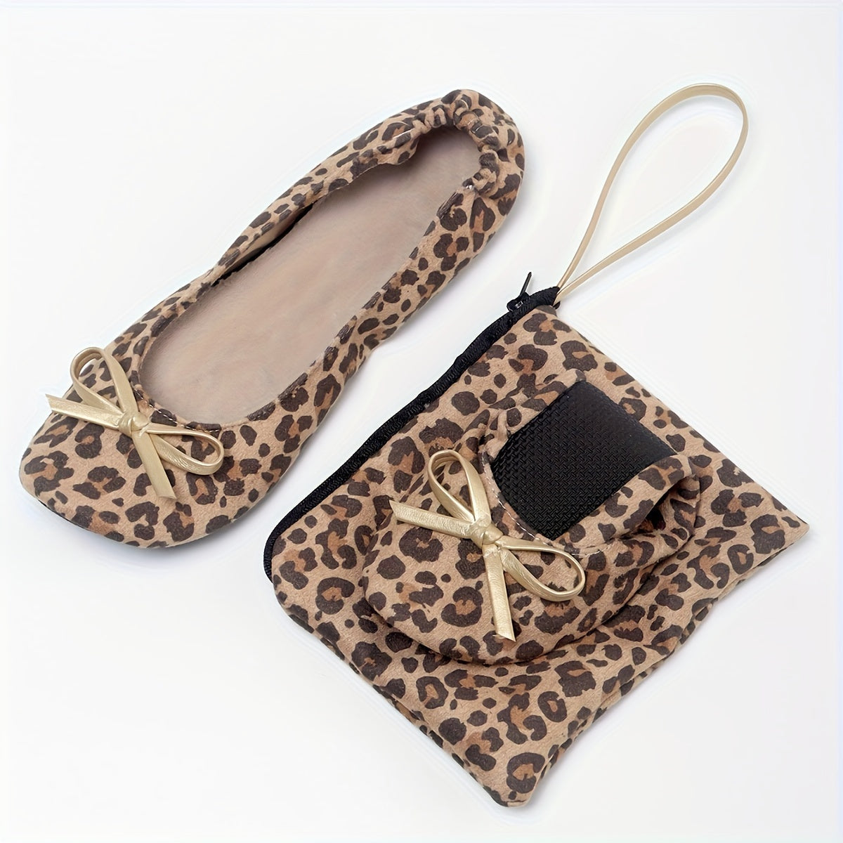 Women's Leopard Print Slip-On Dance Shoes with Bow, Soft Fabric, All-Season Style