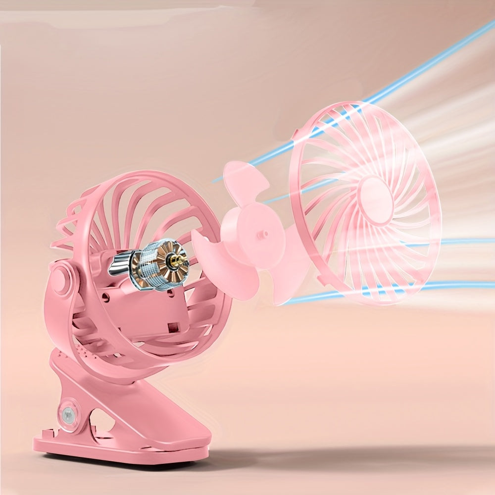 3 tezlik sozlamali, qayta to'ldiriladigan batareyali, kompakt va yengil dizaynga ega portativ USB stol fan, uy ofisi yoki sayohat uchun ideal, pushti rangda.