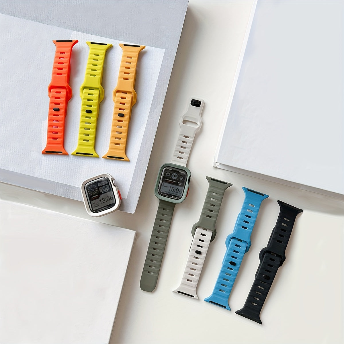 Two-Pack Silicone Smartwatch Case with Adjustable Anti-Fall Wrist Strap Compatible with Apple Watch Series 1-9 SE Ultra