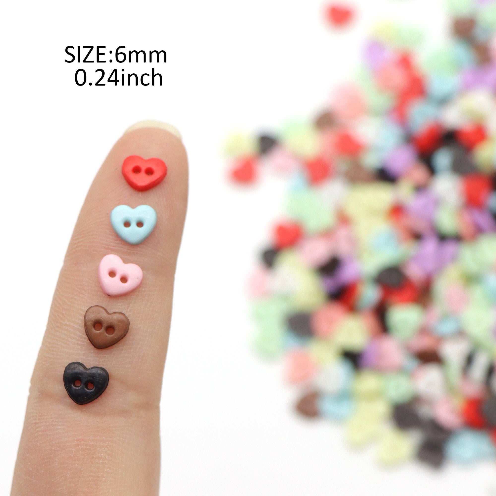 Set of 100 Mini Heart Buttons 6mm for Crafts and Doll Outfits in Assorted Colors