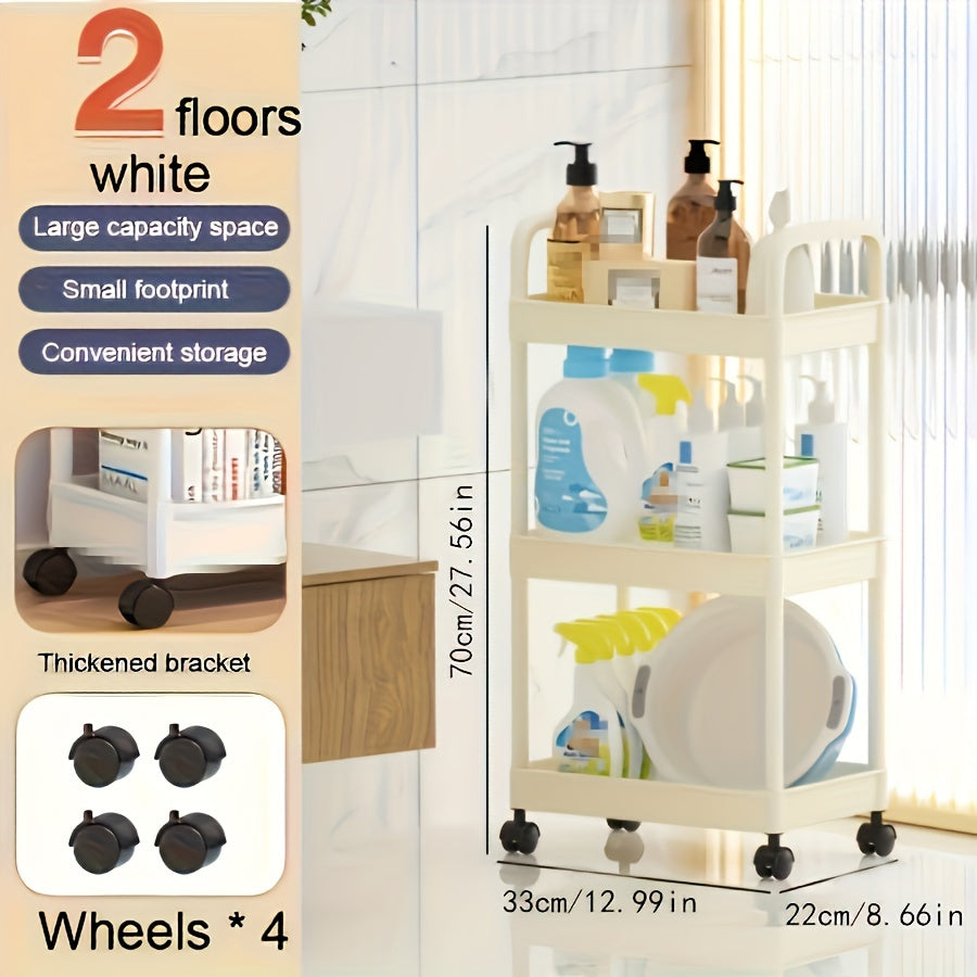 3-Tier Rolling Storage Cart with Movable Drain Shelf for Kitchen and Bathroom