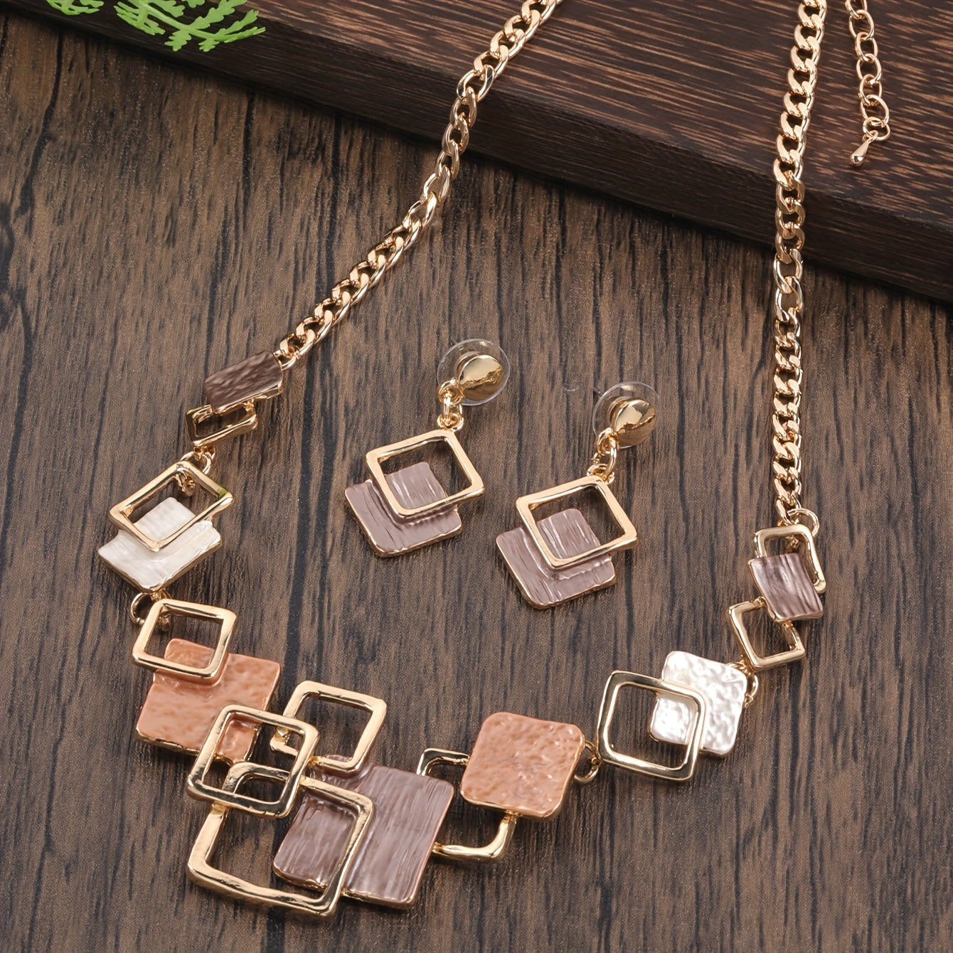 Geometric Enamel Jewelry Set with Earrings and Necklace Boho Style for Daily and Party Wear