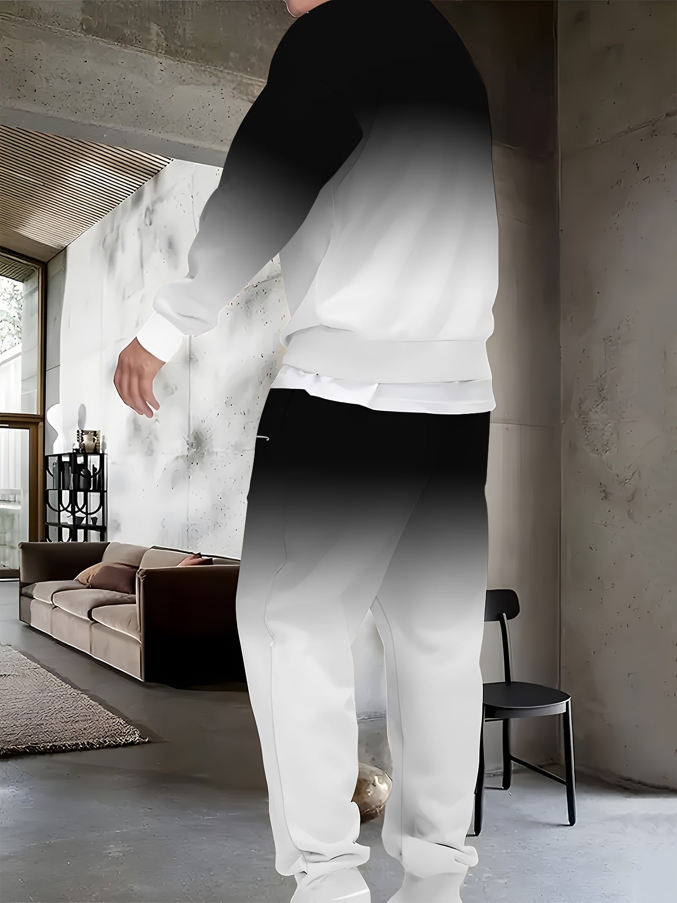 Men's Polyester Tracksuit Set with Crew Neck Printed Sweatshirt and Joggers Lounge Wear