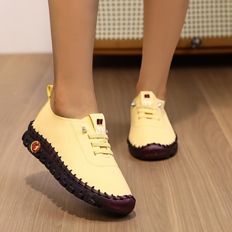 Women's All-Season Leather Loafers with Non-Slip Sole and Sparkle Detail