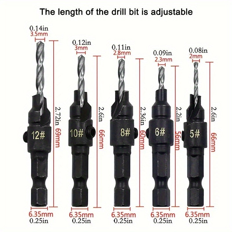Woodworking Countersink Drill Bit Set 4/5pcs Hex Shank for Woodworking