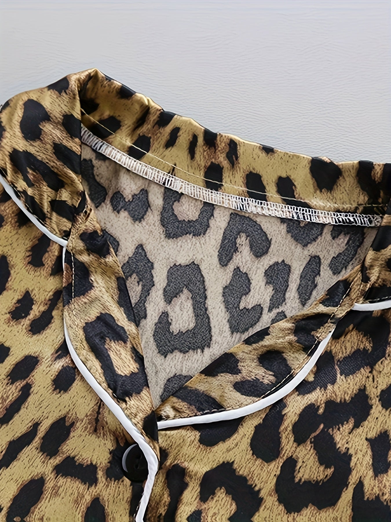 Children's Leopard Print Satin Pajama Set with Long Sleeves and Elastic Waistband