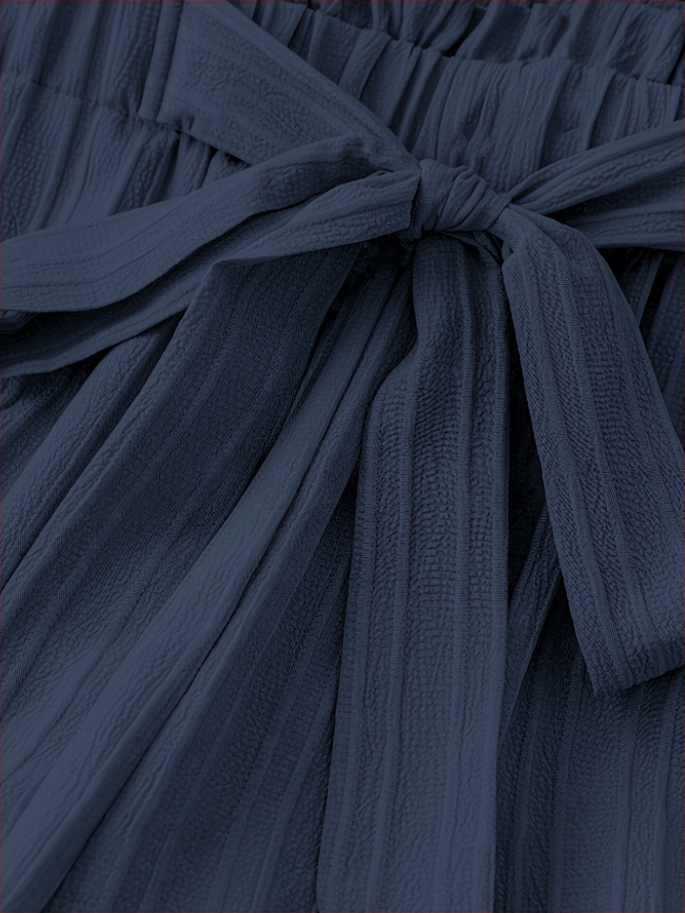 Plus Size Women's Navy Blue Straight Pants Casual Trousers with Tie Waist