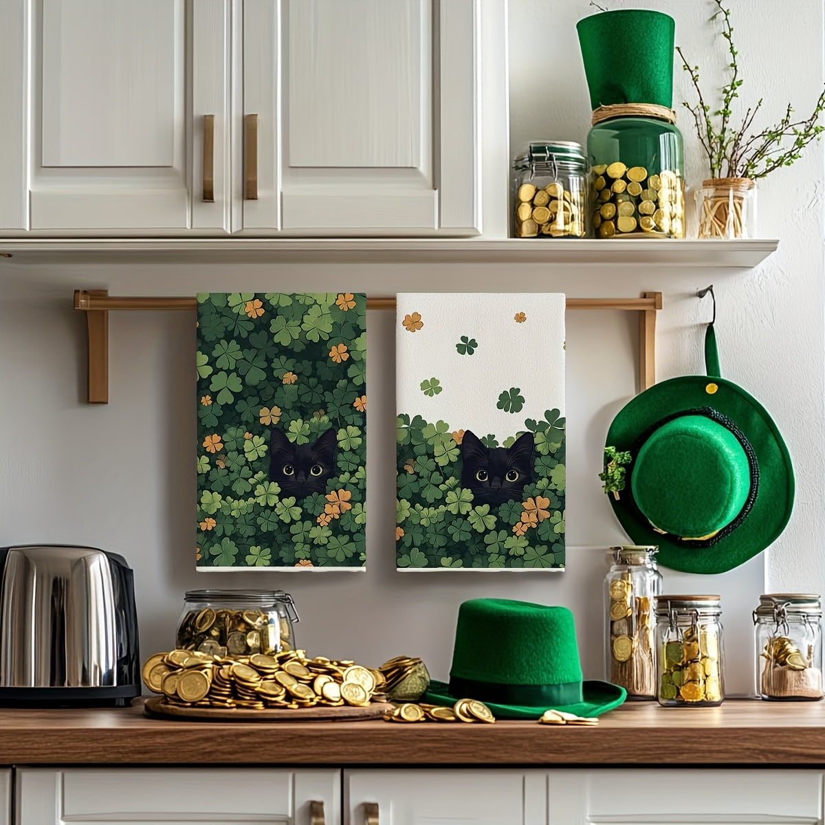 Juego de toallas de cocina Black Cat Clover 40x60cm, estilo rústico, para vacaciones, toallas de mano