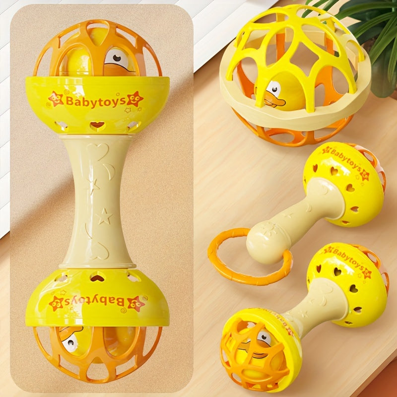 Baby Rattle Toy Set for 0-3 Years Old Vibrating Grip Strength Trainer and Sound Features Yellow PP Material