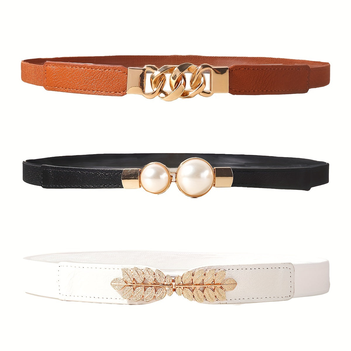 Набор из 3 женских эластичных ремней с металлической пряжкой, узкие ремни для платьев