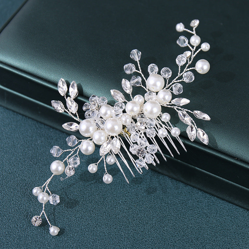Silvery Hair Comb with Faux Pearls and Rhinestones for Wedding Bridal Hair Accessories