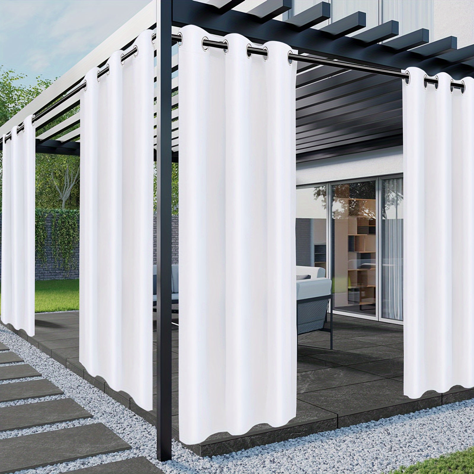 Outdoor Patio Curtain Waterproof UV Protection Fade-Resistant Grommet Privacy Polyester