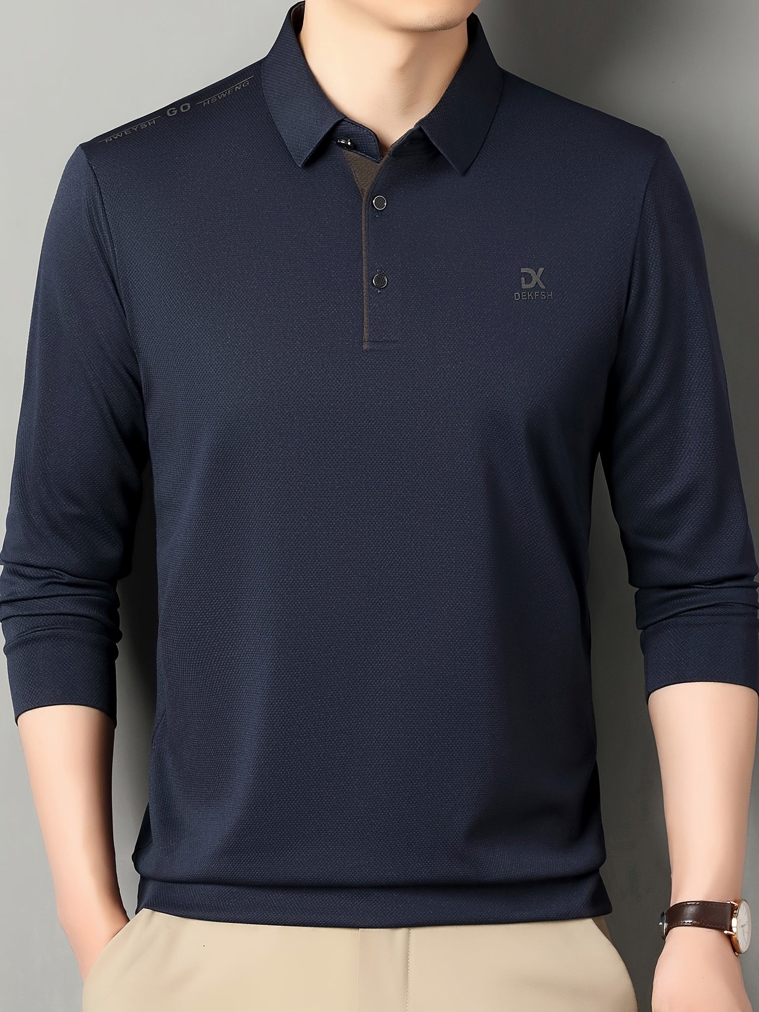 Men's Breathable Polyester Shirt with Letter Print for Golf and Outdoor Activities