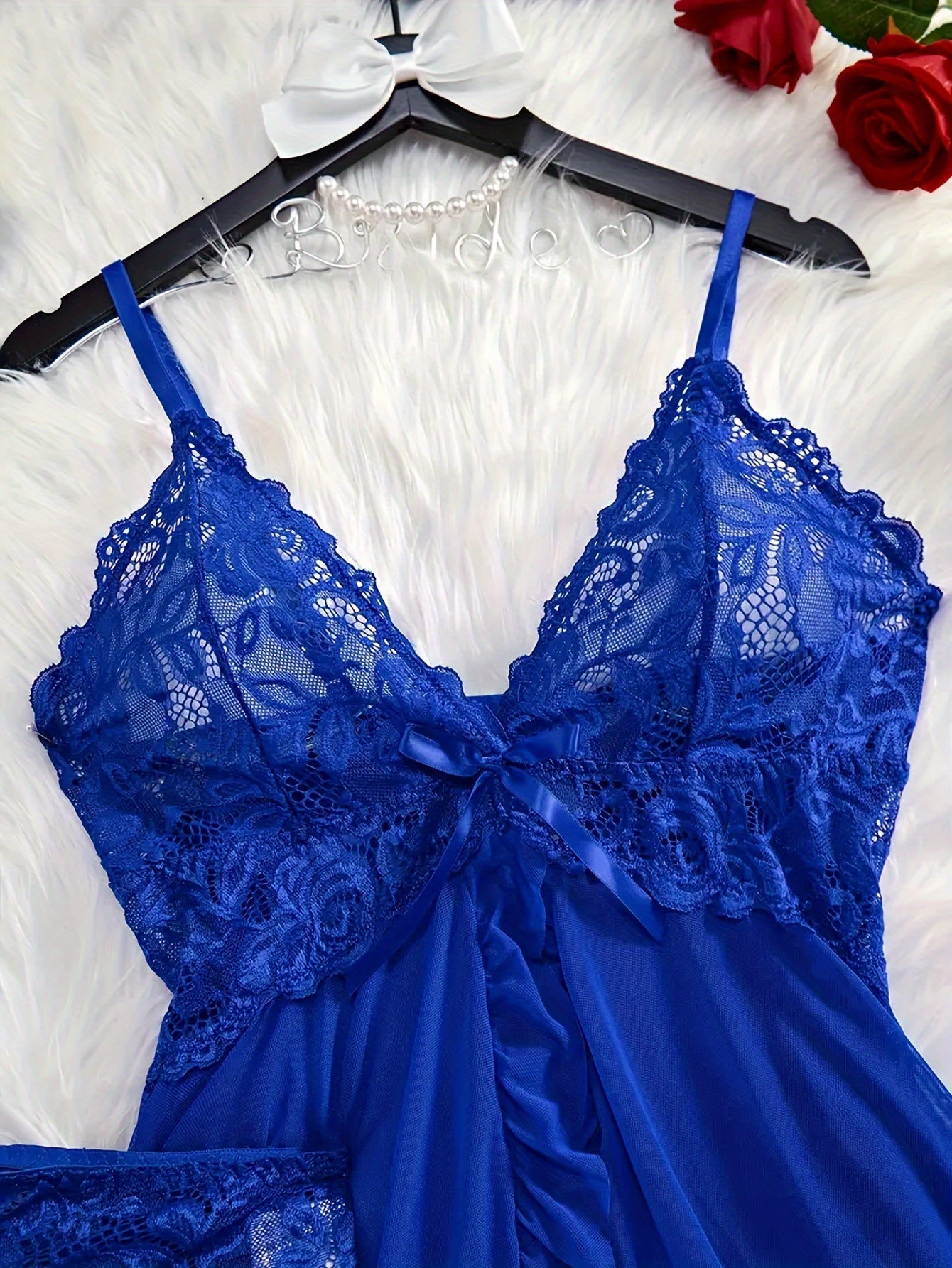 Women's Lace Pajama Set with Backless Dress and Thong Sleepwear