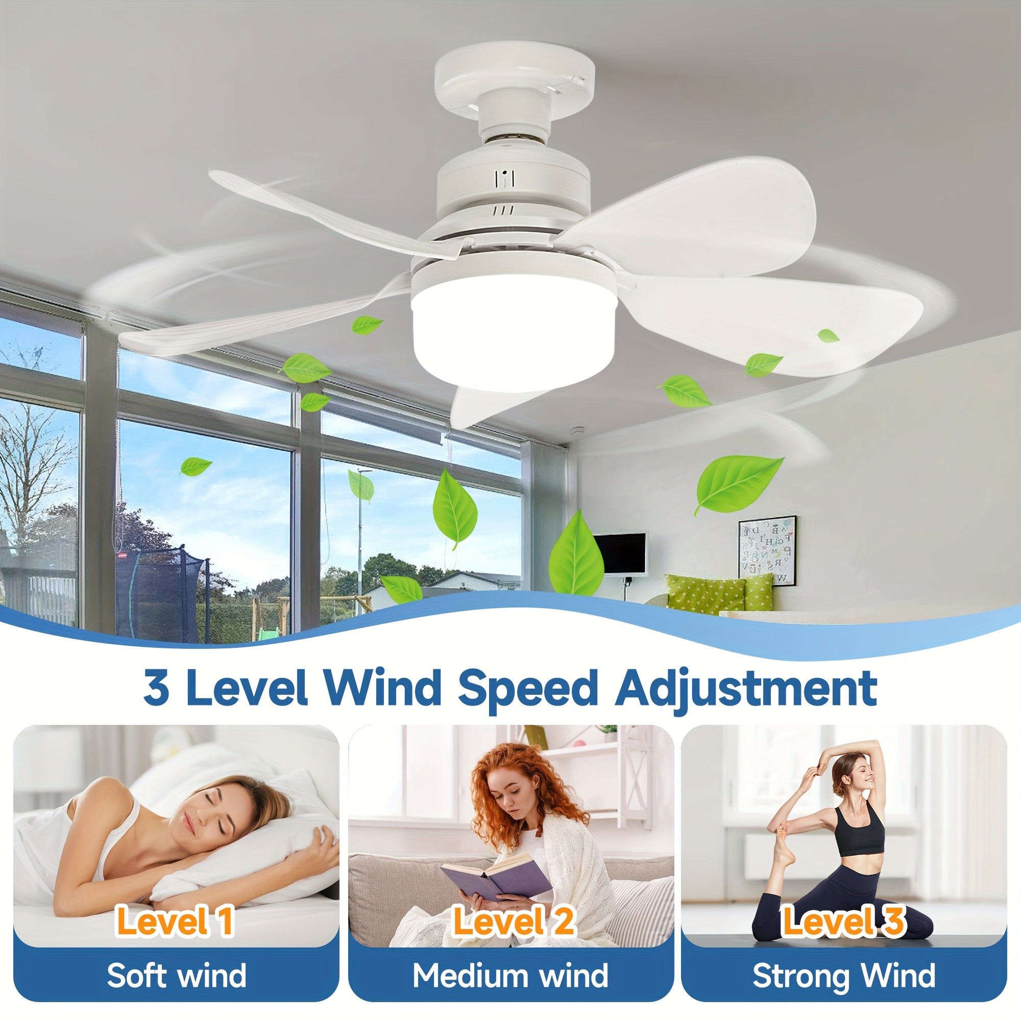 5-Blade Ceiling Fan with Remote Control 42cm Diameter 3 Speeds E26/E27 Bulb Base