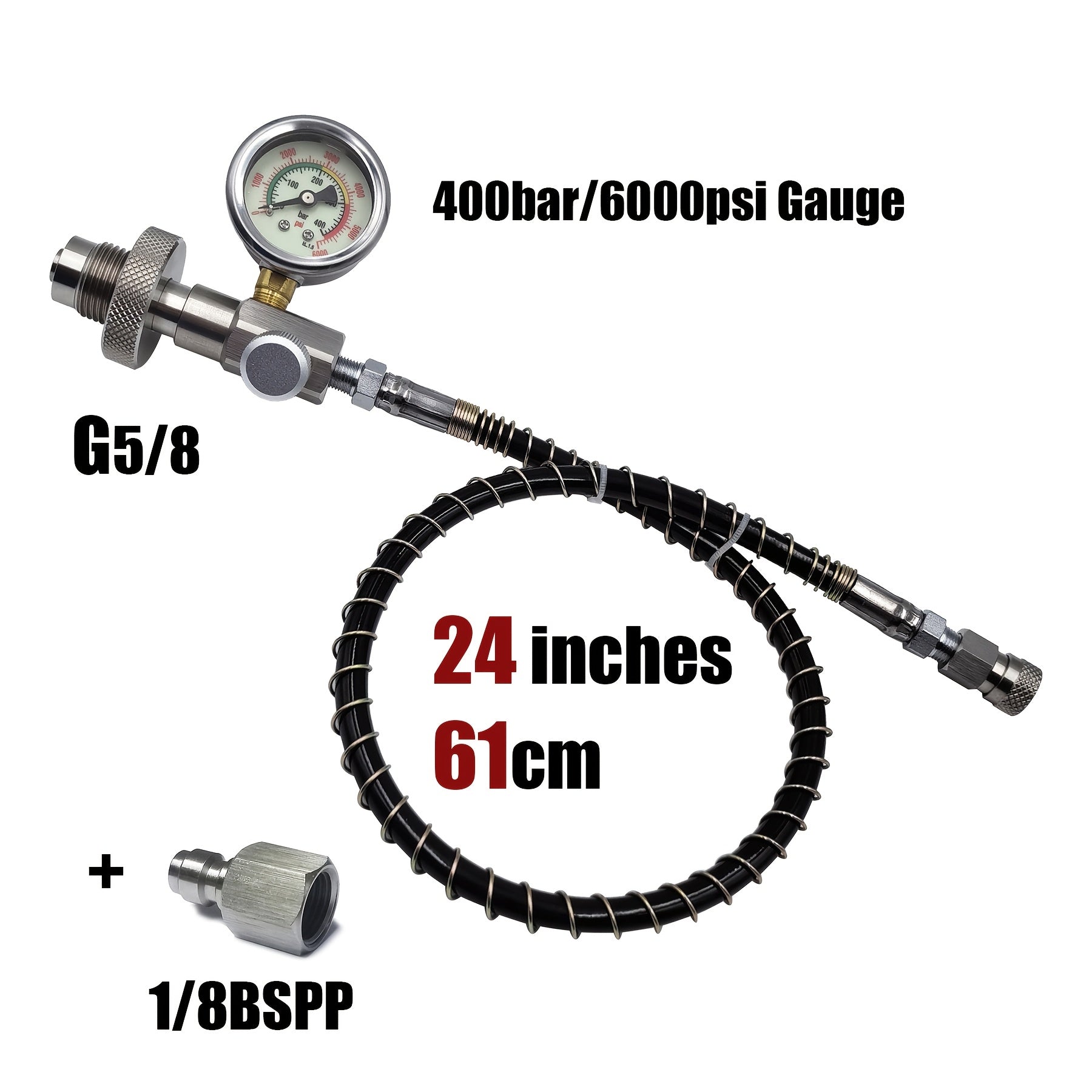 High-Pressure Diving Filling Station Adapter Kit with 6000psi Gauge Stainless Steel