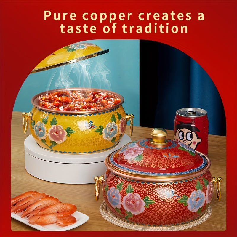 Single Serving Hot Pot Copper Enamel Cookware Induction Compatible Dishwasher Safe