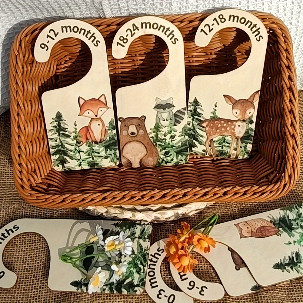 Set of 8 Wooden Clothing Organizers with Size Markers for Nursery Closets