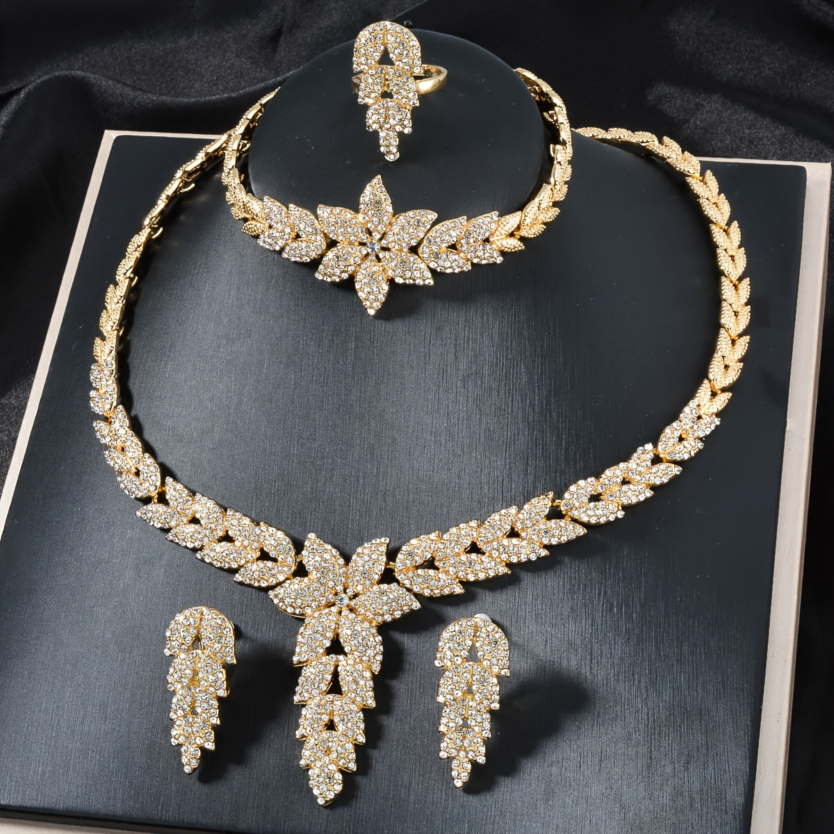 Elegant Flower Theme Jewelry Set for Weddings and Special Occasions Copper and Zirconia
