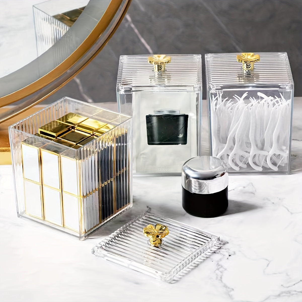 Organizador de almacenamiento para baño de acrílico para almohadillas, lápiz labial y objetos pequeños