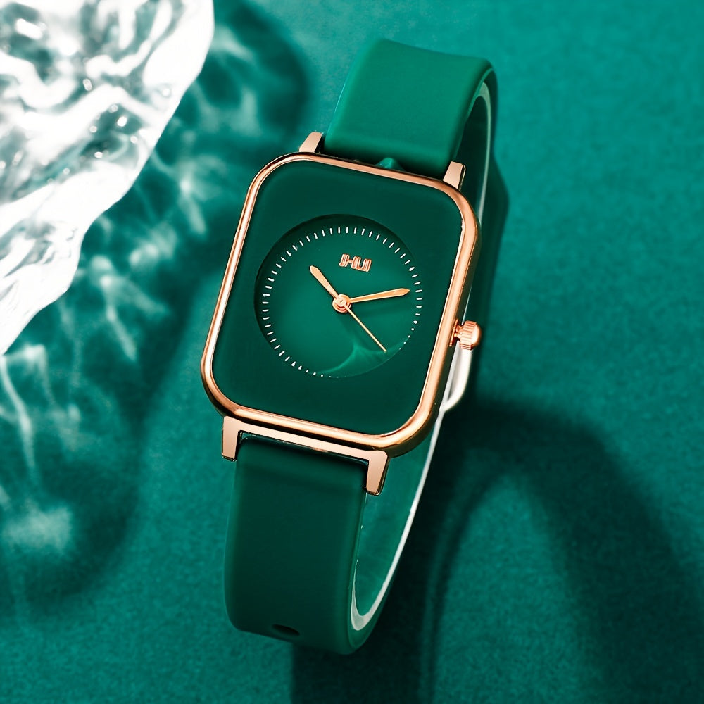 Ayollar uchun kvarts soat kvadrat zink alloy korpusi silikon taxtasi bilan zamonaviy va nafis, qayta zaryad qilinmaydigan batareya
