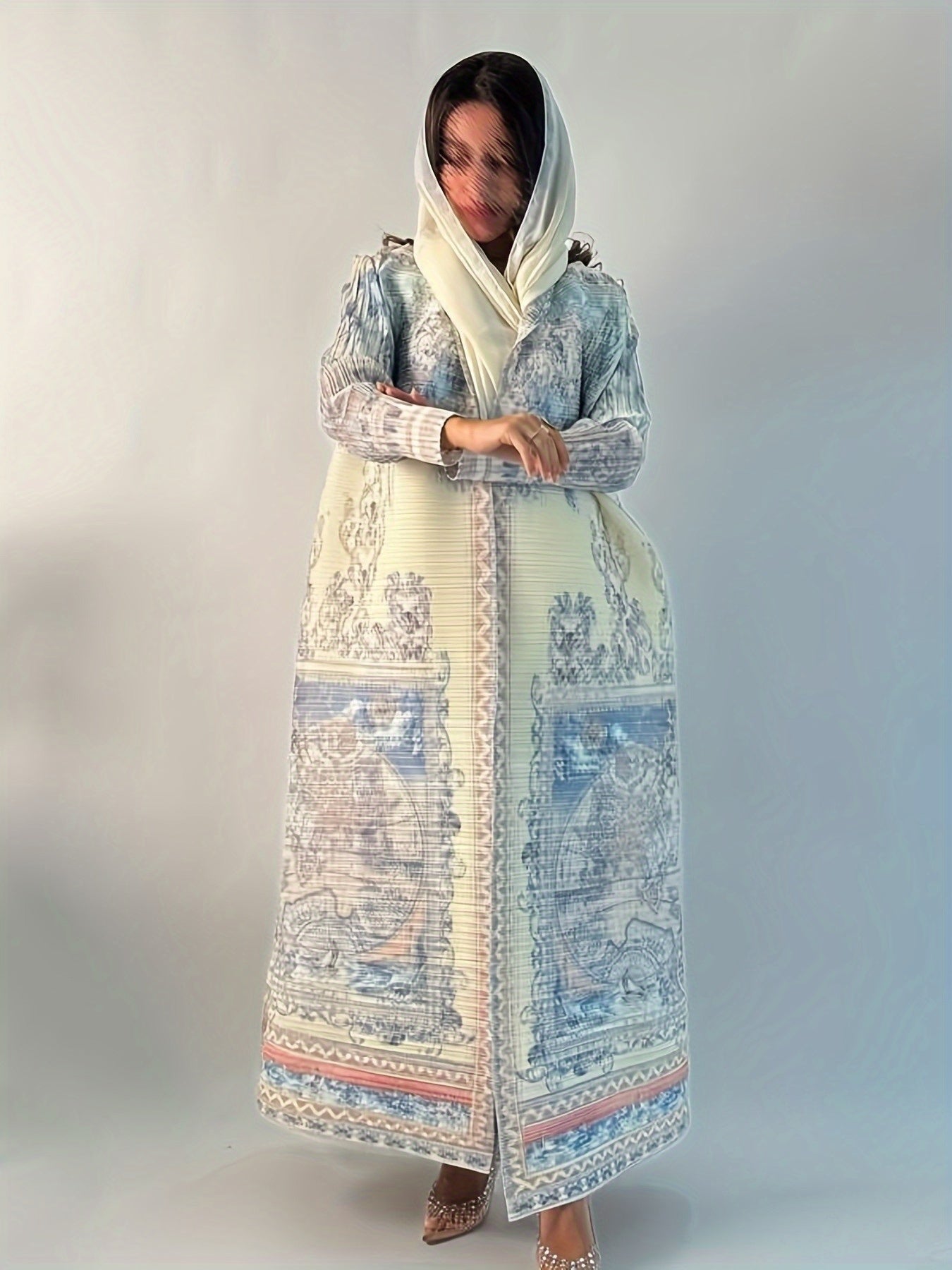Plus o'lchamli vintage xarita bosma ro'ba kiyimi ochiq kardigan uzun yubka yengil hashamatli elegant kiyim