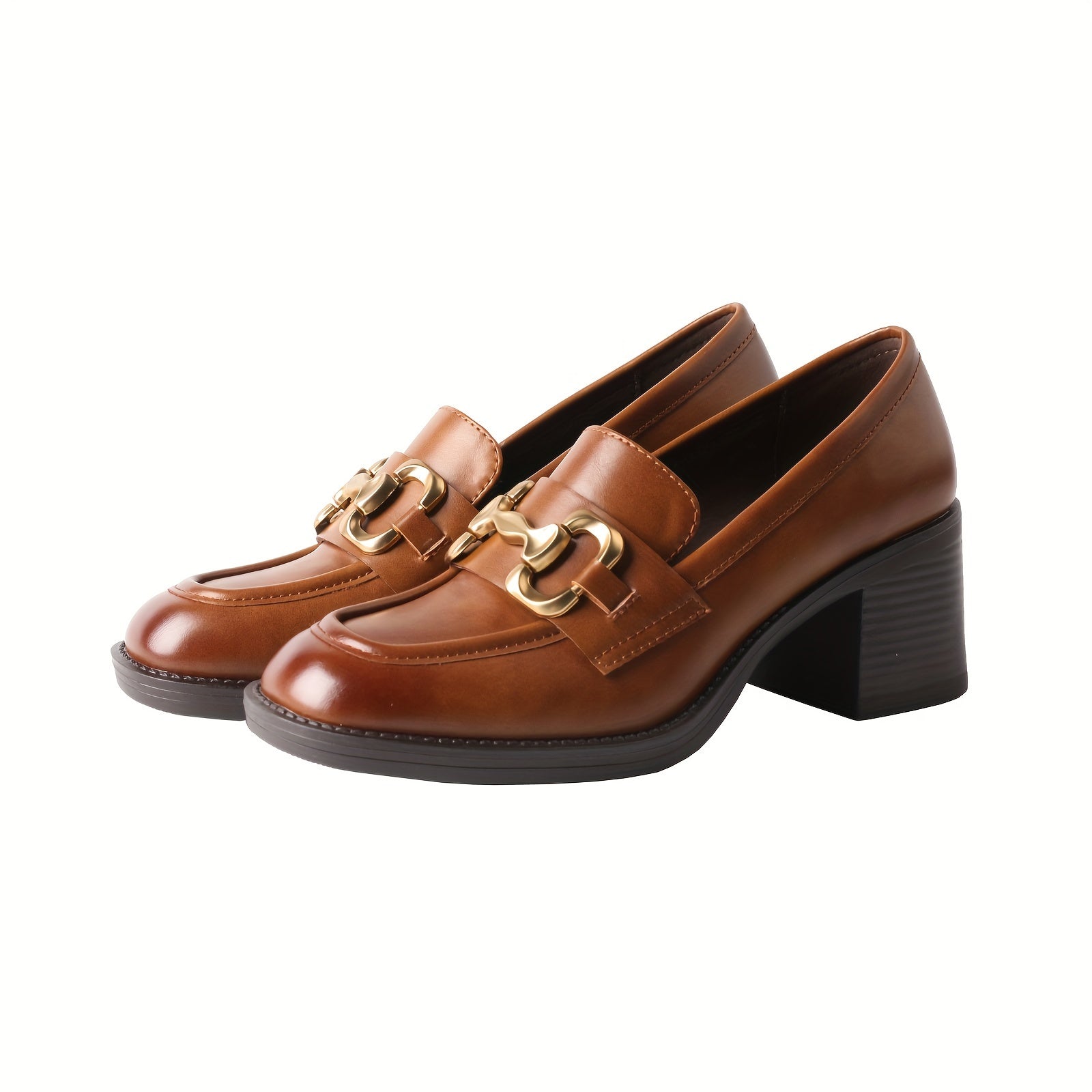 Women's Leather Loafers Solid Color Breathable All-Season Thick Heels