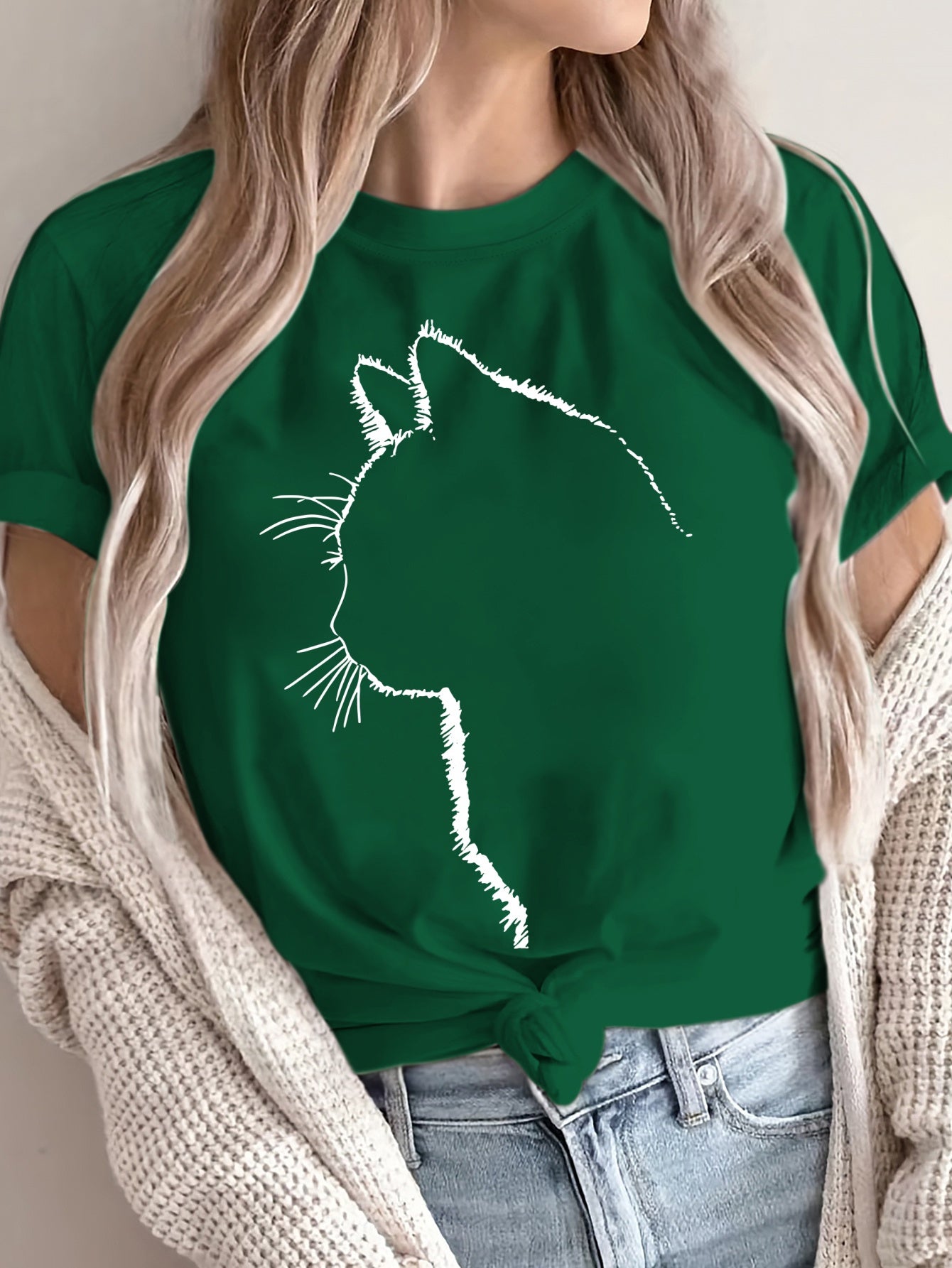 Women's Oversized Cotton Cat Graphic T-Shirt Casual Short Sleeve All-Season