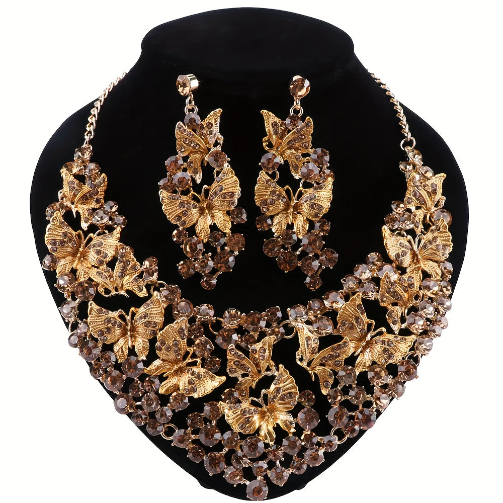 Vintage Butterfly Jewelry Set Sun'iy Rhinestone taqinchoq va sirg'alar to'ylar va partiyalar uchun