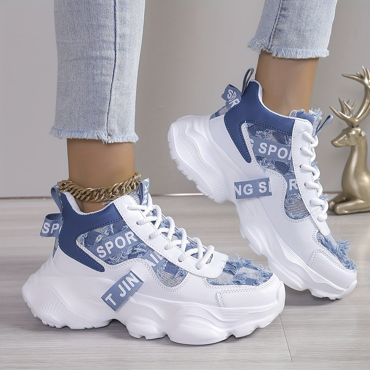 Women's High-Top Sneakers Breathable Fabric EVA Sole All-Season Lightweight