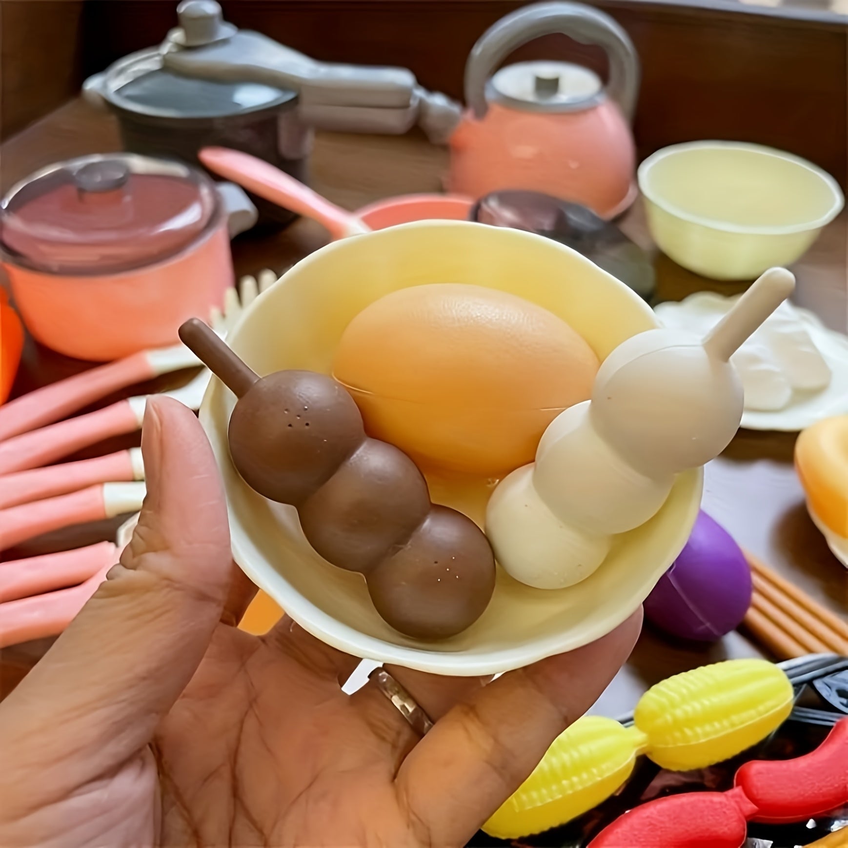 Pink Children's Play Kitchen Toys with Pots Pans and Tableware for Kids