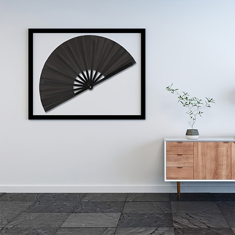 Black Folding Fan Set 2 Pieces Handheld Nylon Cloth Chinese Kung Fu Festival Party Favors