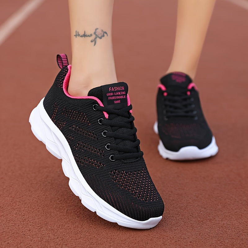 Women’s Breathable Knit Casual Sneakers Lightweight Low-Top Shoes Black
