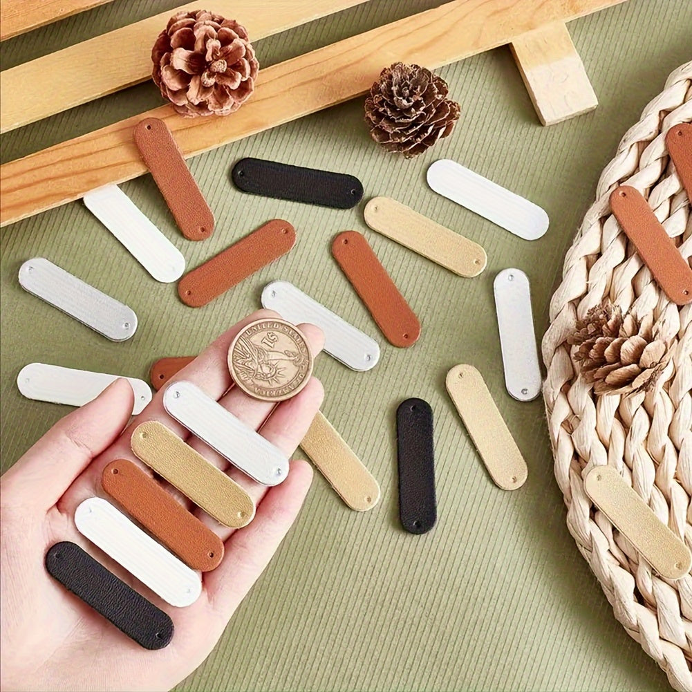 Set of 100 DIY Leather Labels Patches for Clothing Accessories with Pre-Made Holes