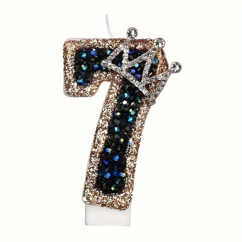 Large Birthday Cake Candles with Crown Metallic Powder Sparkling Number Candles for Kids and Weddings