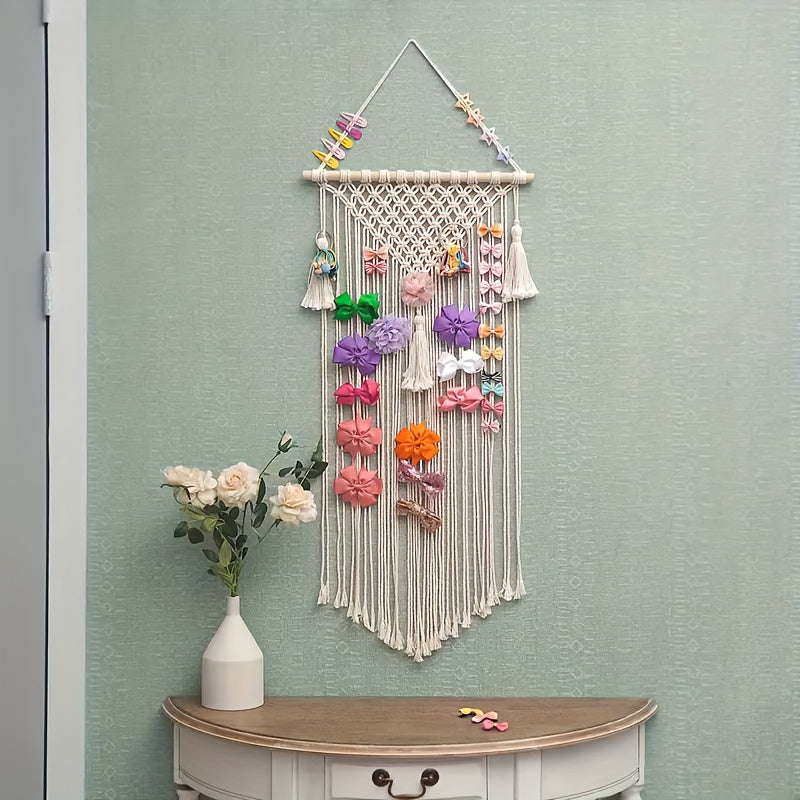 Bohemiyan devoriy soch uchun aksessuarlar tashkilotchisi paxta saqlash uchun kliplar va sumkalar