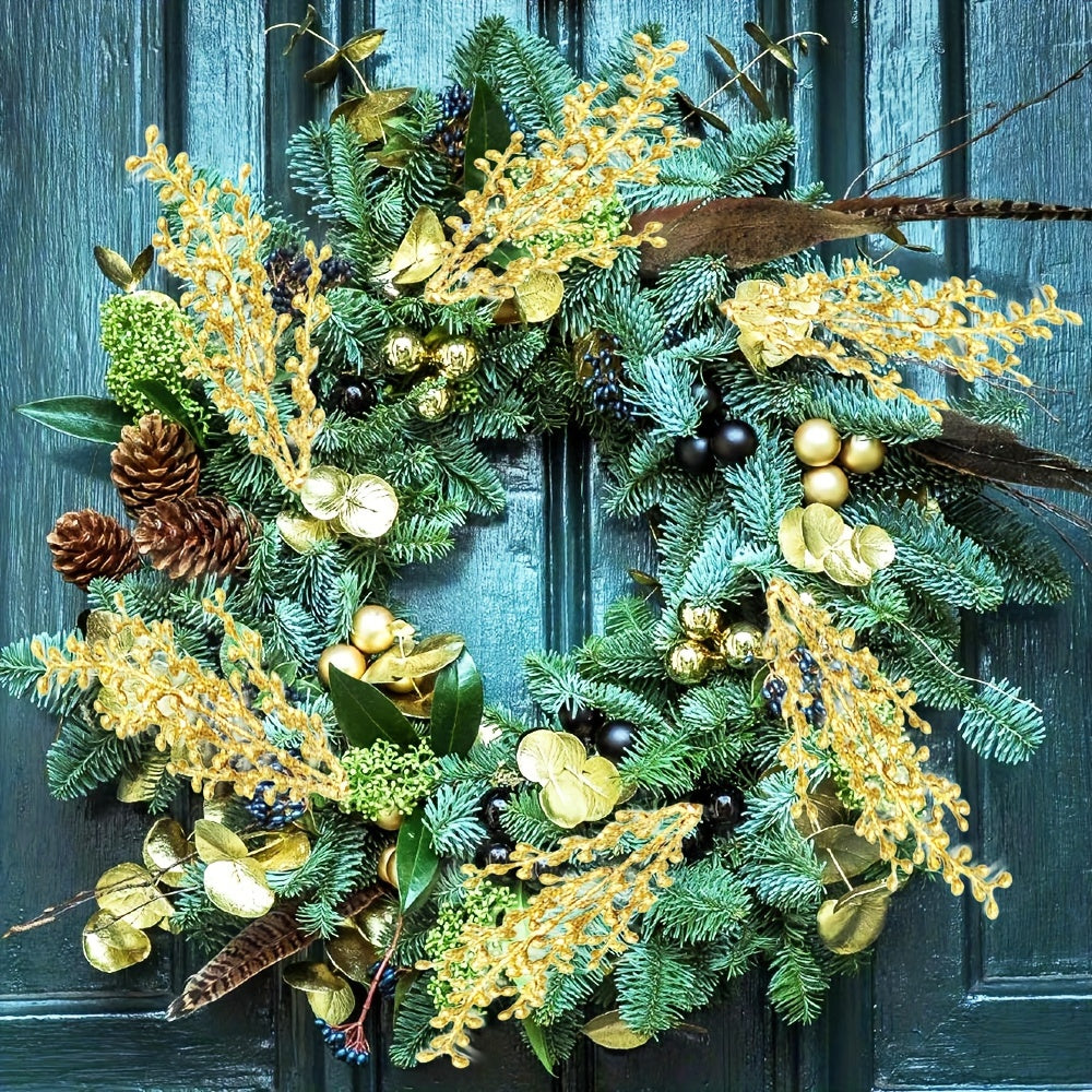 Juego de 6 regalos decorativos navideños con bayas de purpurina dorada y rosa para decoración navideña