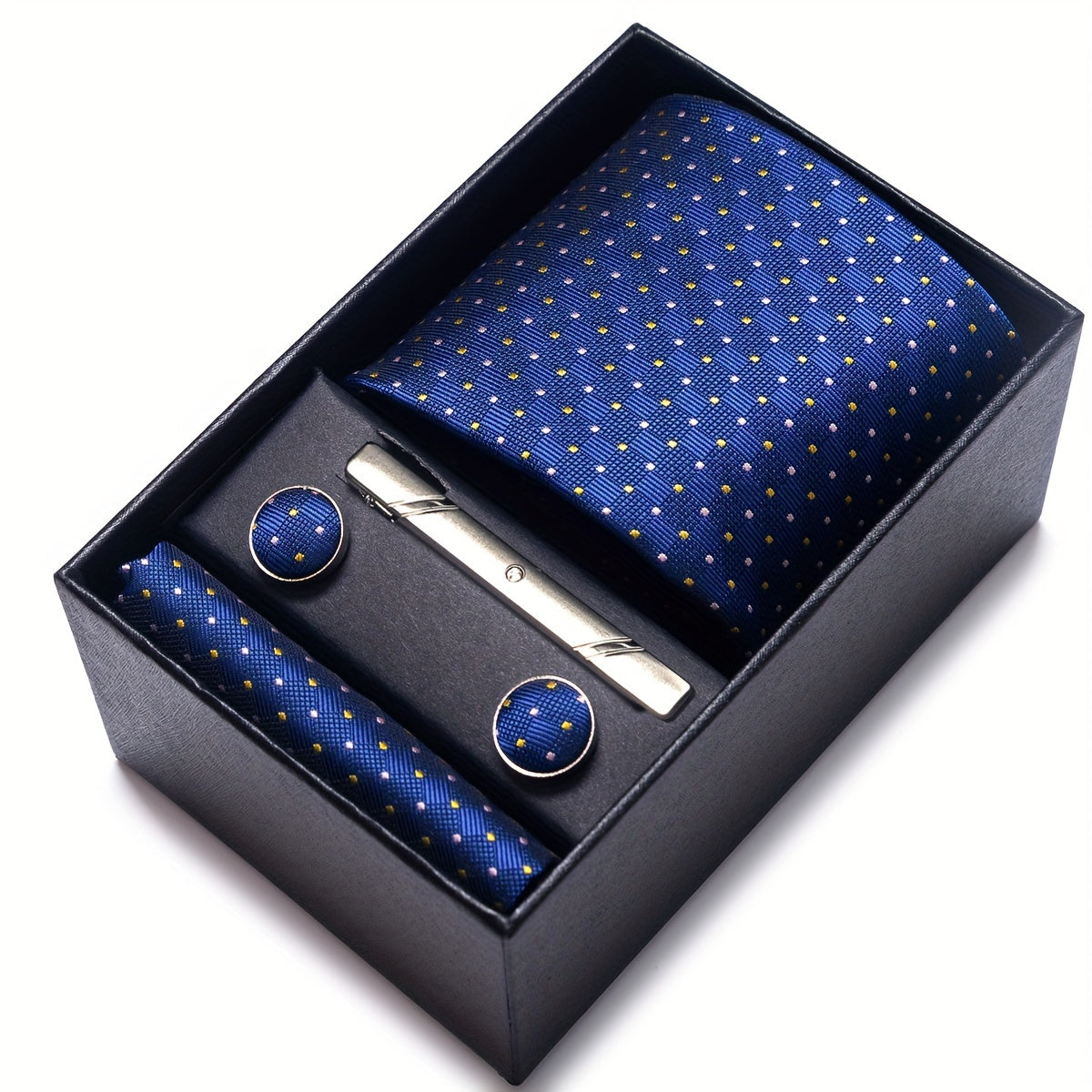 Men's Wedding Accessories Gift Set Tie Cufflinks Pocket Square in Gift Box