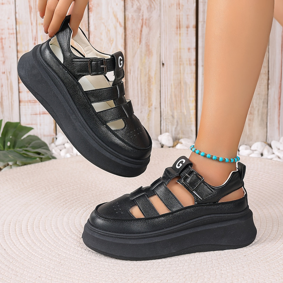 Women Casual Platform Mules Summer Breathable Chunky Heel Shoes
