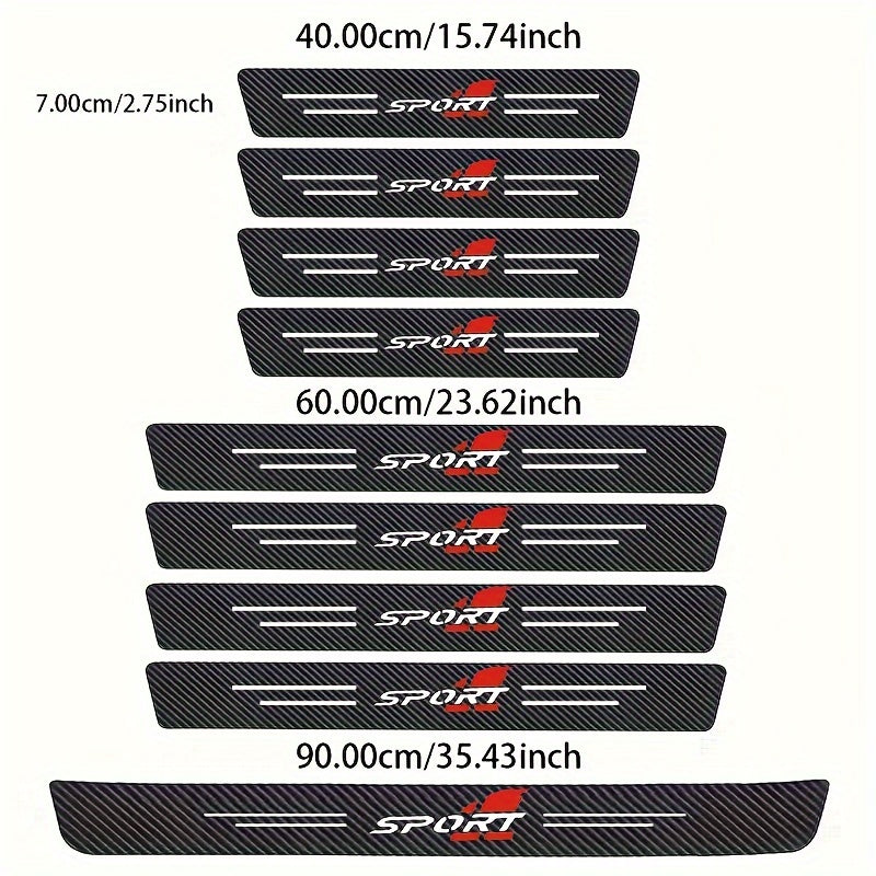 9 dona karbon tolali avtomobil eshigi silliqlari universal PVC o'z-o'zini yopishtiradigan himoya chiziqlari